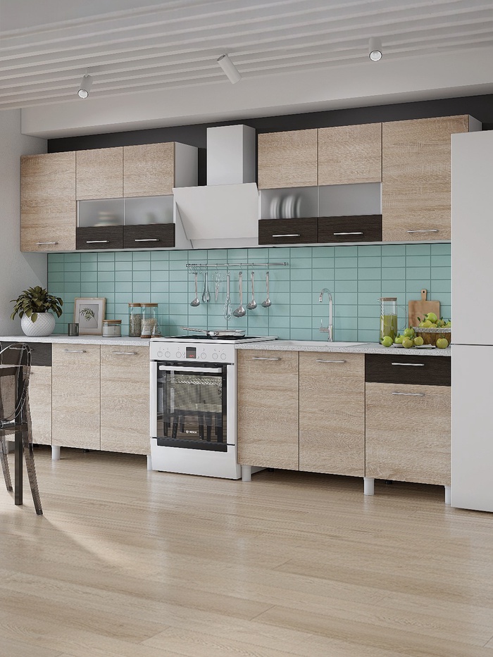 Кухонный гарнитур прямой «Тренд», 2600 мм, цвет белый/венге/сонома