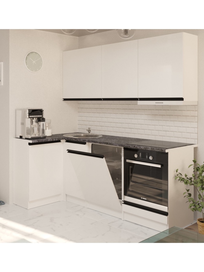 Кухонный гарнитур угловой «Лотос прайм», 1100×2000 мм, цвет белый/чёрный