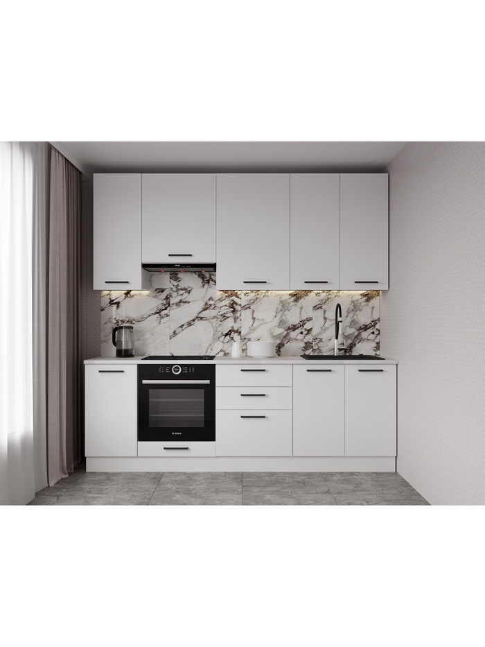 Кухонный гарнитур прямой «ЖЕМЧУГ», 2400×600 мм, столешница 26 мм, цвет жемчуг/марквина белый