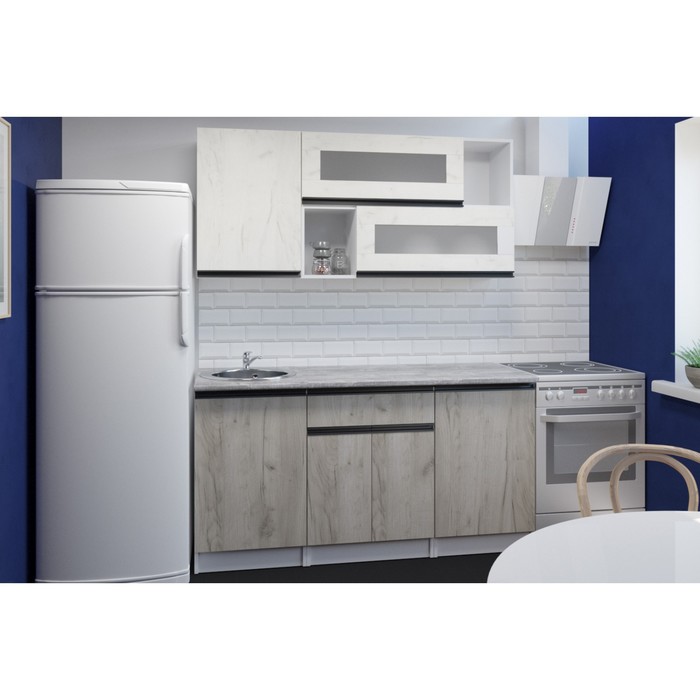 Кухонный гарнитур прямой «Паола стандарт», 1600×600 мм, цвет белый/кантри/дуб грей/дуб браун