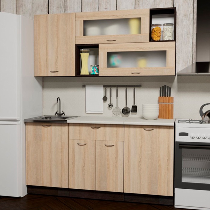 Кухонный гарнитур прямой «Симона стандарт», 1600 мм, цвет дуб сонома/венге/берилл бежевый