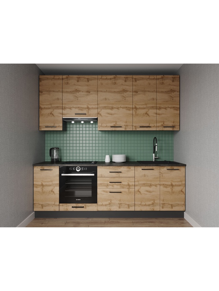 Кухонный гарнитур прямой «КРАФТ», 2400×600 мм, столешница 38 мм, цвет дуб вотан/детройт