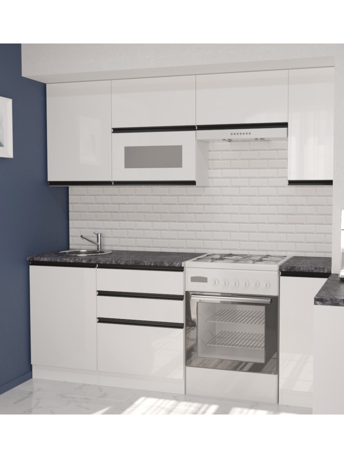 Кухонный гарнитур прямой «Лотос ультра», 2000 мм, цвет белый/чёрный