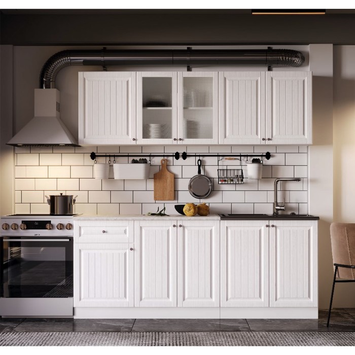 Кухонный гарнитур прямой «Хозяюшка», с столешницей, 2000 мм, цвет акация белая