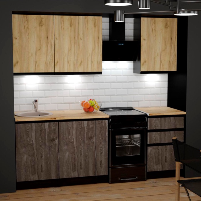 Кухонный гарнитур прямой «Адажио стандарт», 1600×600 мм, цвет дуб золотой/бетон тёмный/венге