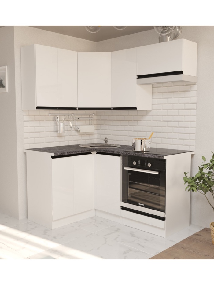 Кухонный гарнитур угловой «Лотос мега прайм», 1200×1600 мм, цвет белый/чёрный