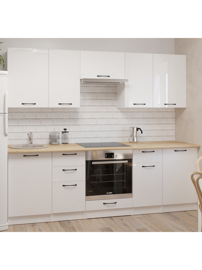 Кухонный гарнитур прямой «Жасмин Базис», 2400 мм, цвет белый/бежевый