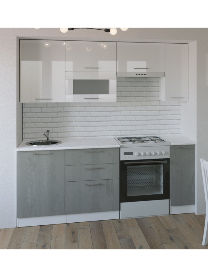 Кухонный гарнитур прямой «Терция ультра», 2000 мм, цвет белый/серый