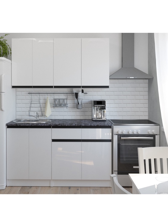 Кухонный гарнитур прямой «Лотос медиум 2», 1400 мм, цвет белый/чёрный