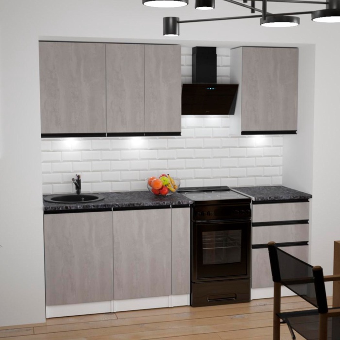 Кухонный гарнитур прямой «Сюита стандарт», 1600×600 мм, цвет бетон светлый/белый
