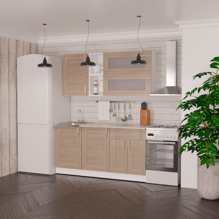 Кухонный гарнитур прямой «Лира стандарт», 1600 мм, цвет ясень шимо светлый