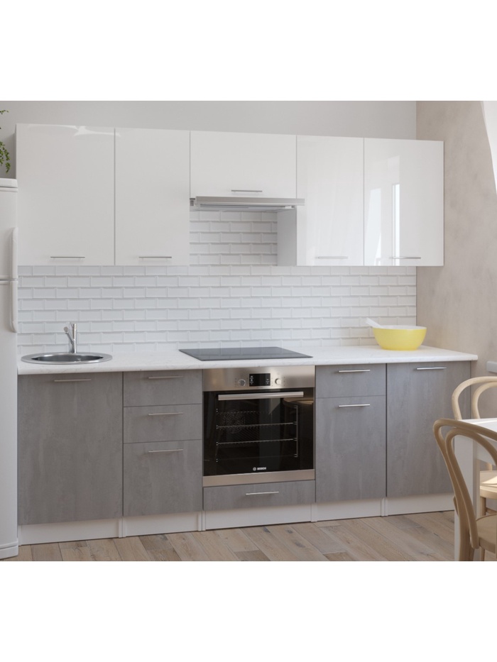 Кухонный гарнитур прямой «Терция Базис», 2400 мм, цвет белый/серый