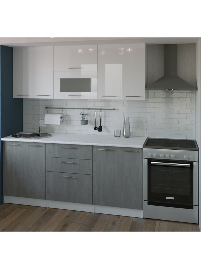 Кухонный гарнитур прямой «Терция макси 2», 1800 мм, цвет белый/серый