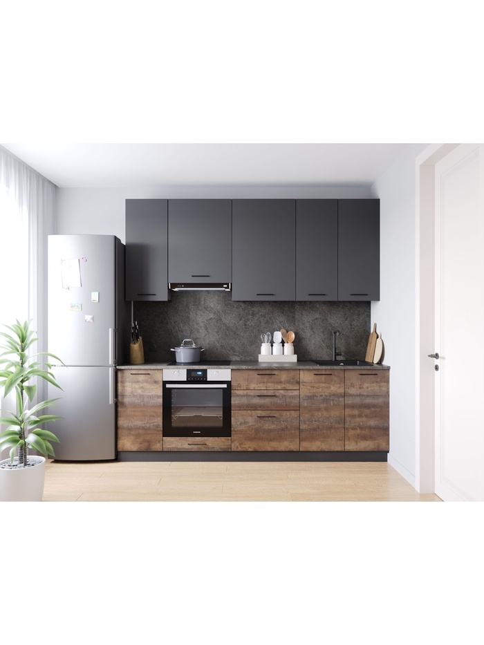 Кухонный гарнитур прямой «ТРАНСИЛЬВАНИЯ», 2400×600 мм, столешница 38 мм, цвет антрацит/трансильвания/детройт