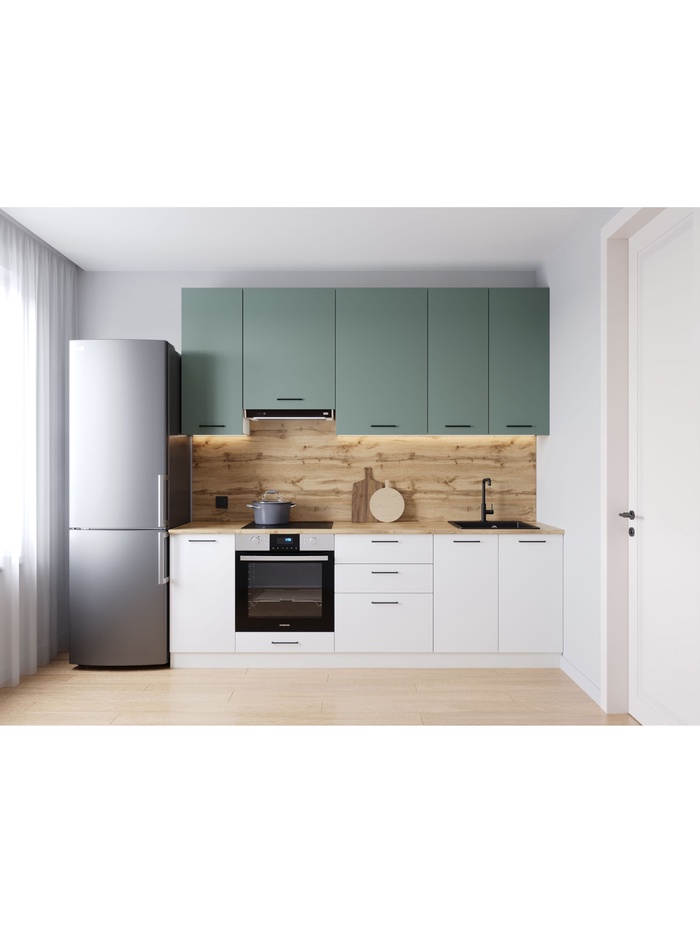 Кухонный гарнитур прямой «МУССОН», 2400×600 мм, столешница 38 мм, цвет жемчуг/муссон/вотан