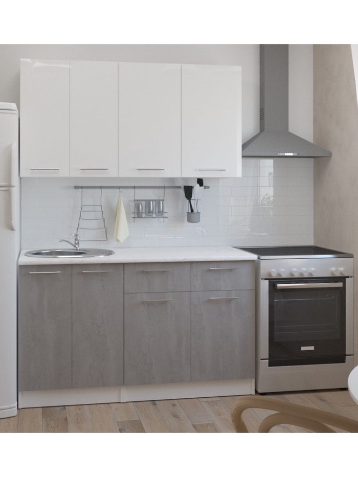 Кухонный гарнитур прямой «Терция медиум 2», 1400 мм, цвет белый/серый
