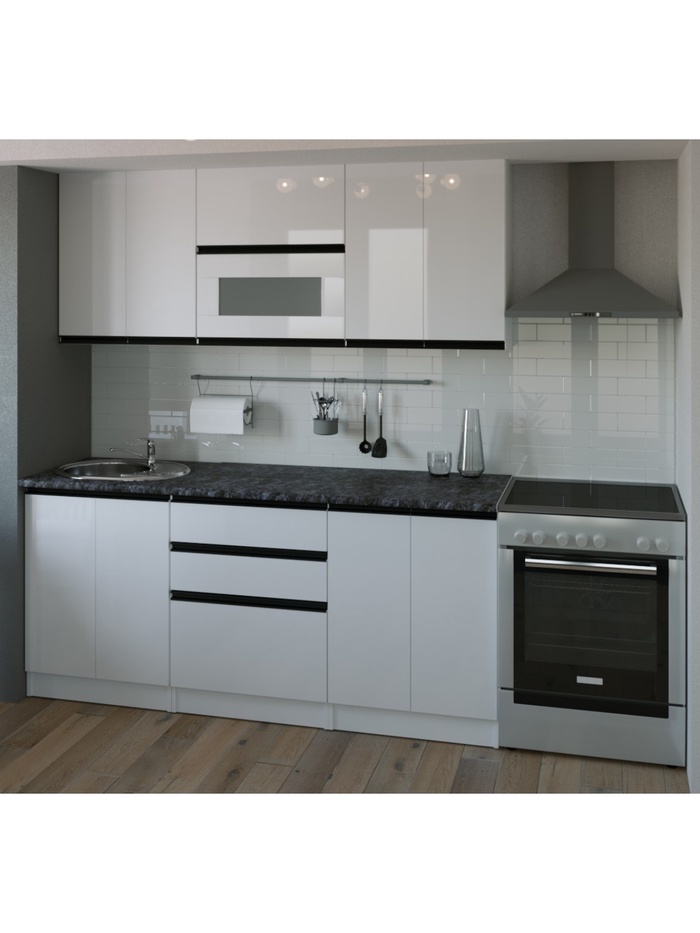 Кухонный гарнитур прямой «Лотос макси 2», 1800 мм, цвет белый/чёрный