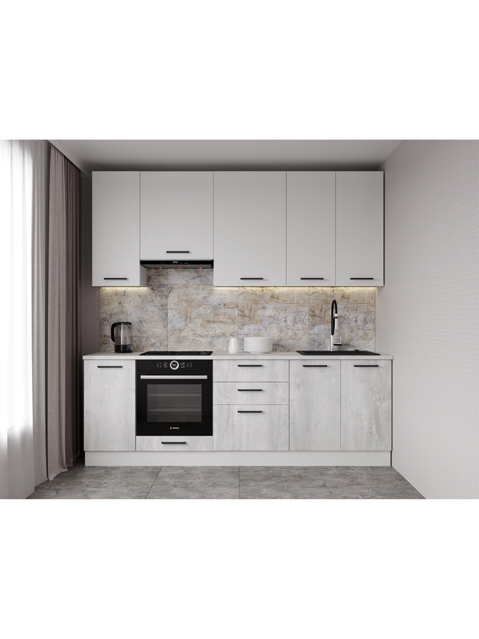 Кухонный гарнитур прямой «БЛАНКА», 2400×600 мм, столешница 26 мм, цвет жемчуг/пайн/марквина белый